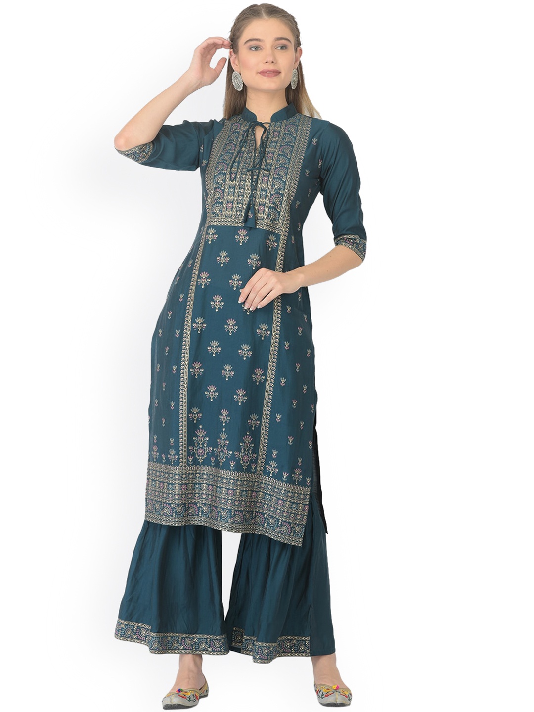 

V TRADITION Women Green Ethnic Motifs Printed Kurta Set