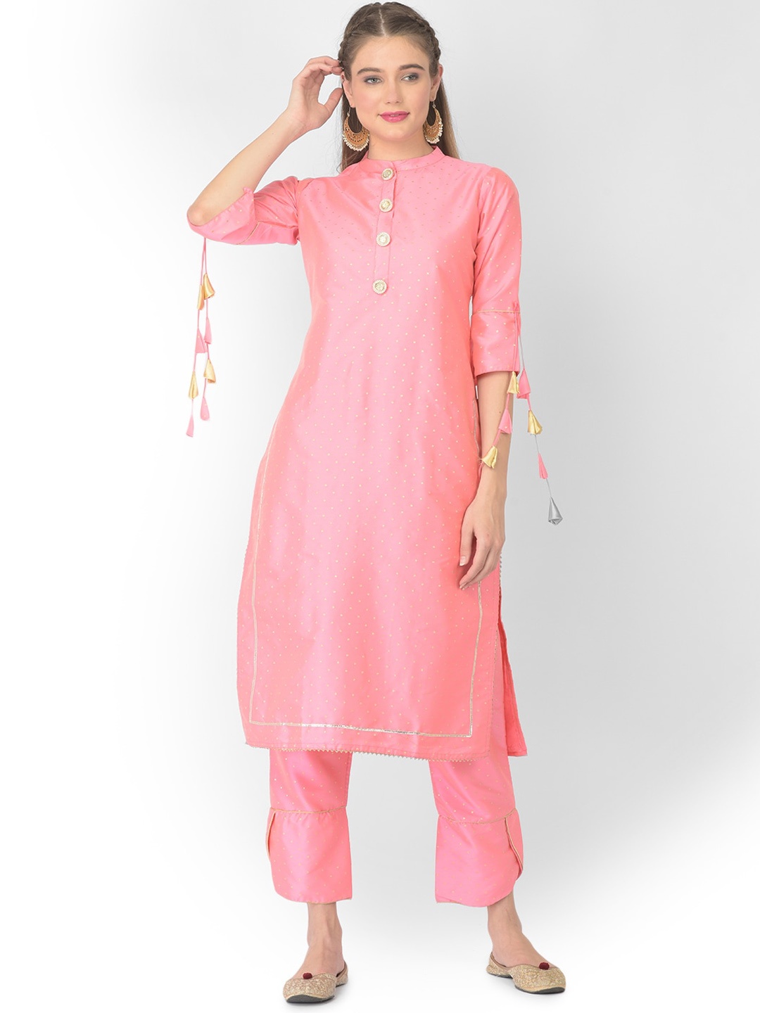 

V TRADITION Women Pink Gotta Patti Kurta with Trousers