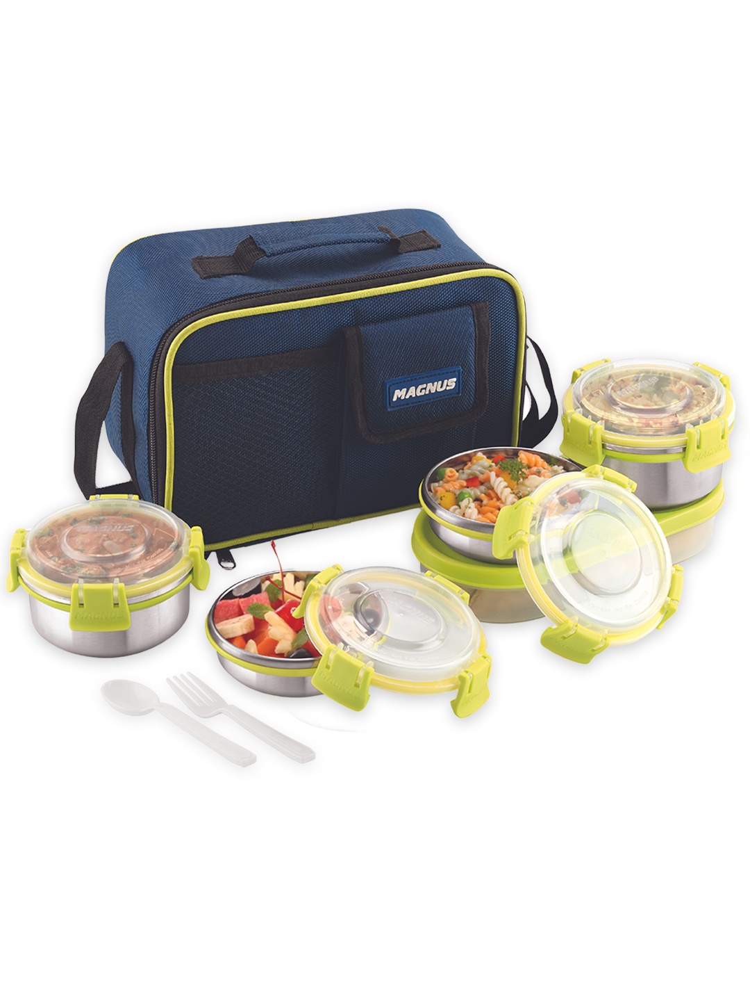 

MAGNUS Navy Blue Hybrid Set of 5 Airtight & Leakproof Stainless Steel Lunch Box with bag