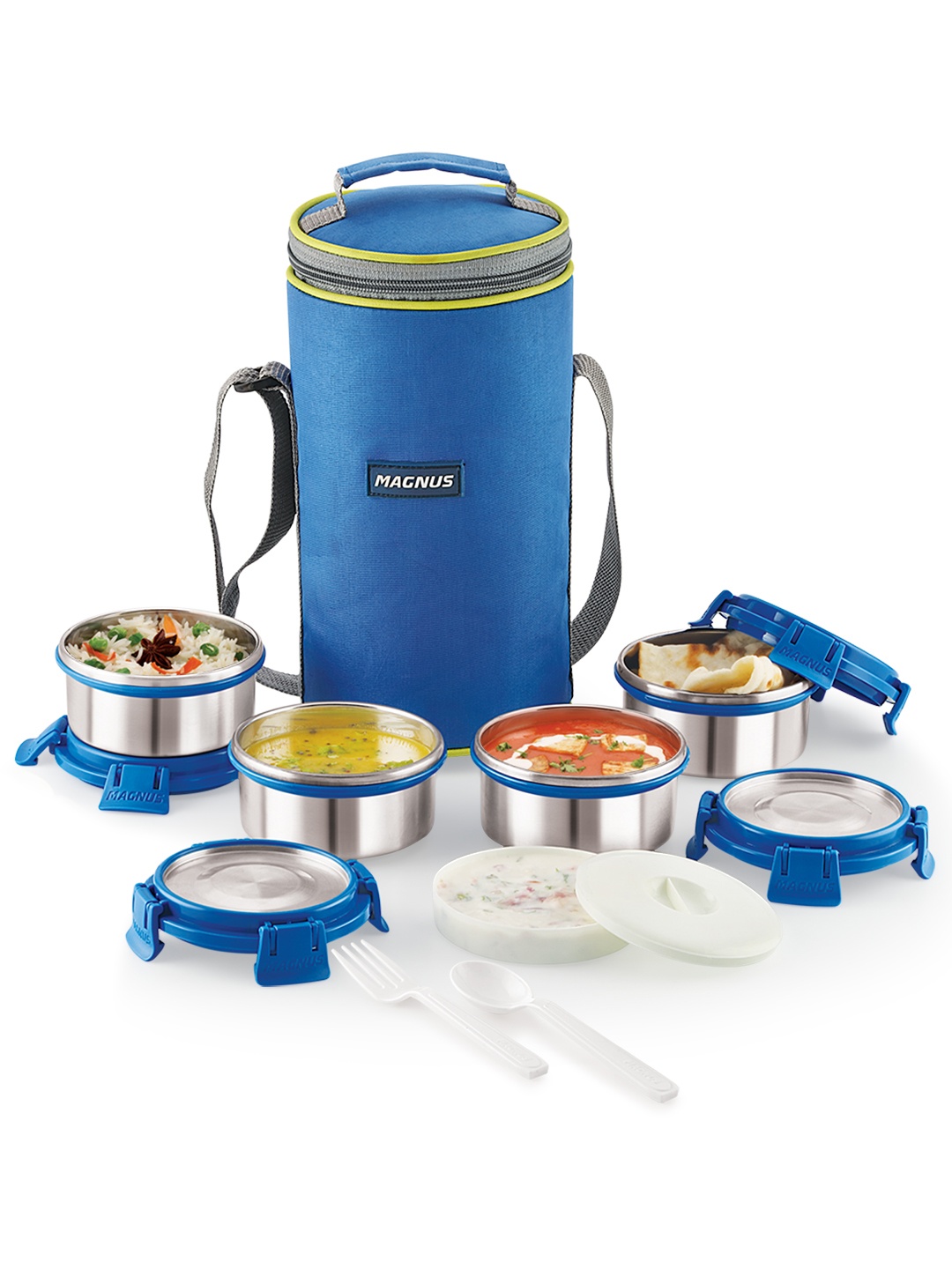 

MAGNUS Blue & Silver-Toned Solid Stainless Steel Lunch Box With Bag
