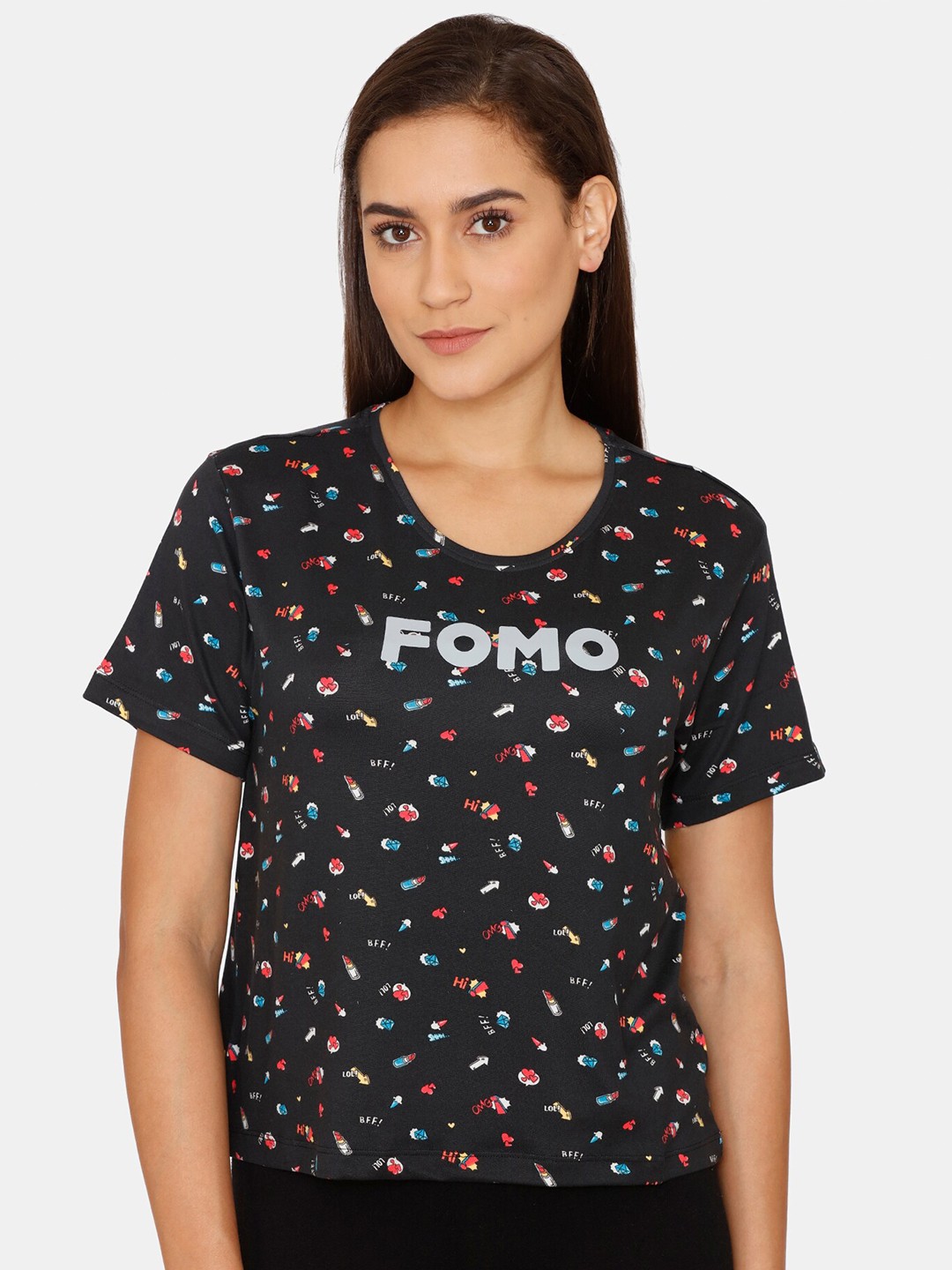 

Zivame Black Floral Print Top