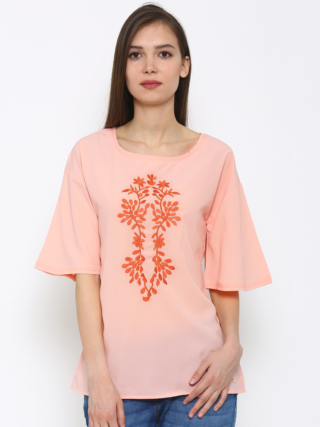 

Park Avenue Women Peach Embroidered Top