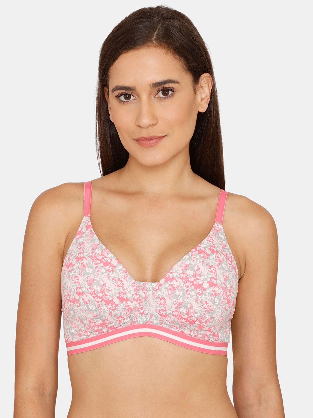 

Zivame Pink & Grey Floral Bra Lightly Padded T-Shirt Bra