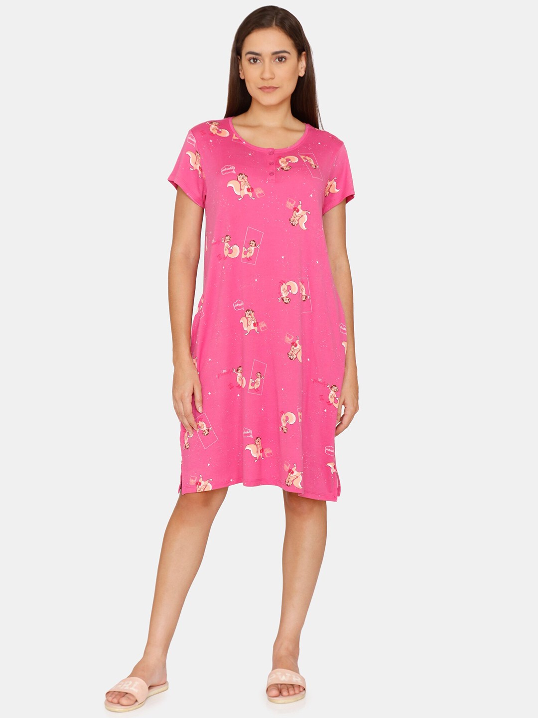

Zivame Pink Printed Nightdress