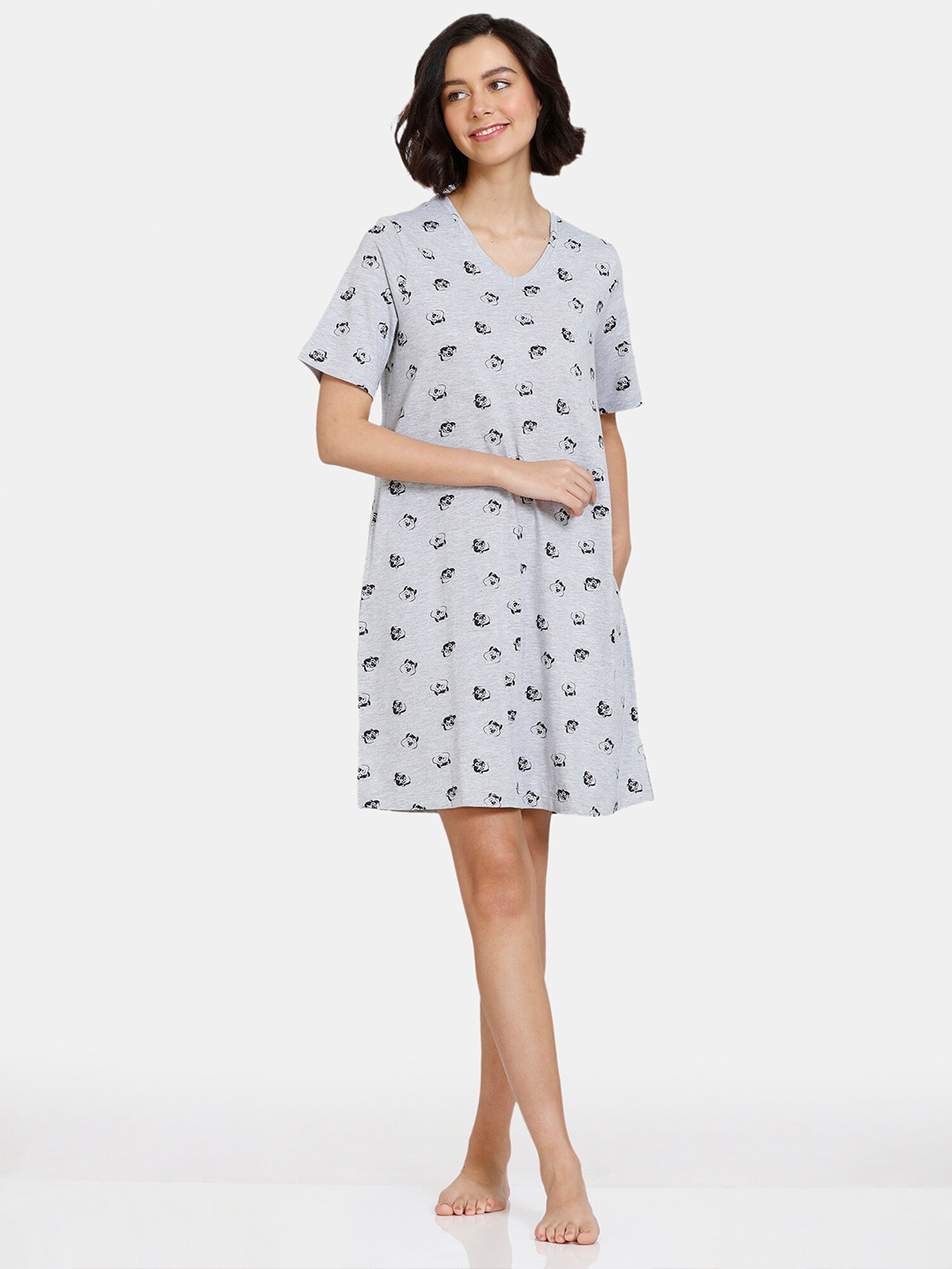 

Zivame Grey Printed T-shirt Nightdress