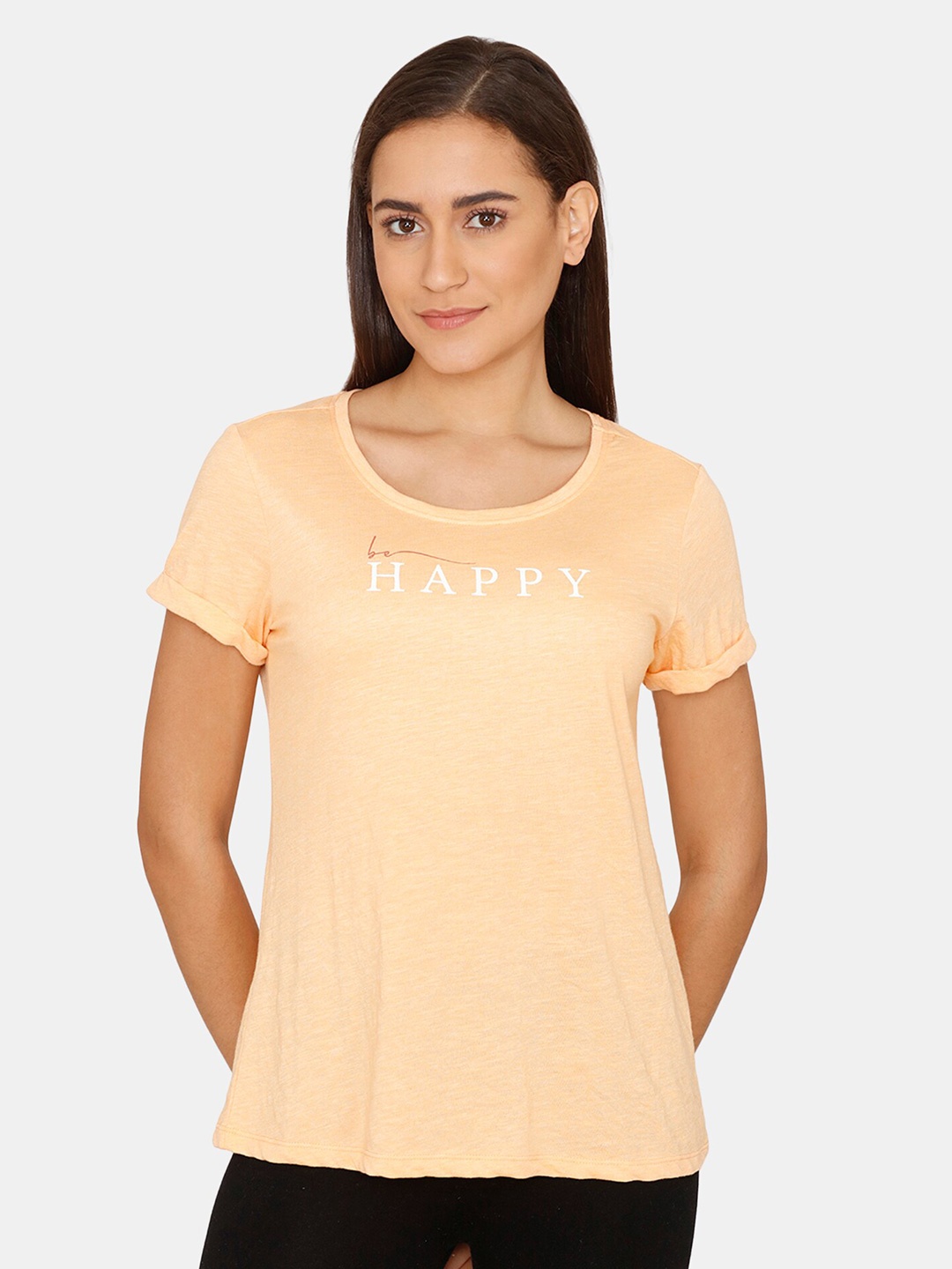 

Zivame Orange Typography Printed Top