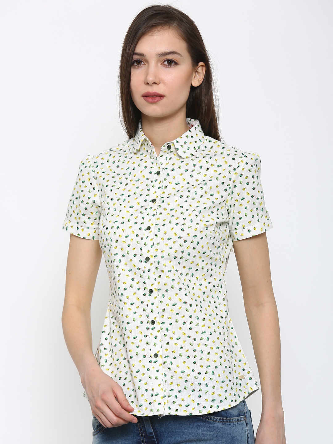 

Park Avenue Women Off-White Printed Semi Formal Shirt