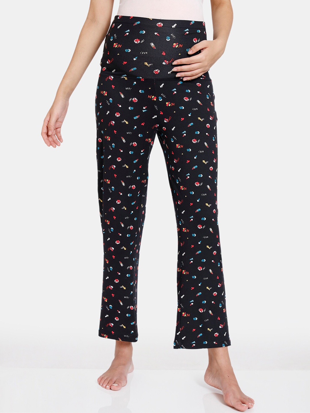 

Zivame Women Black Printed Maternity Lounge Pants