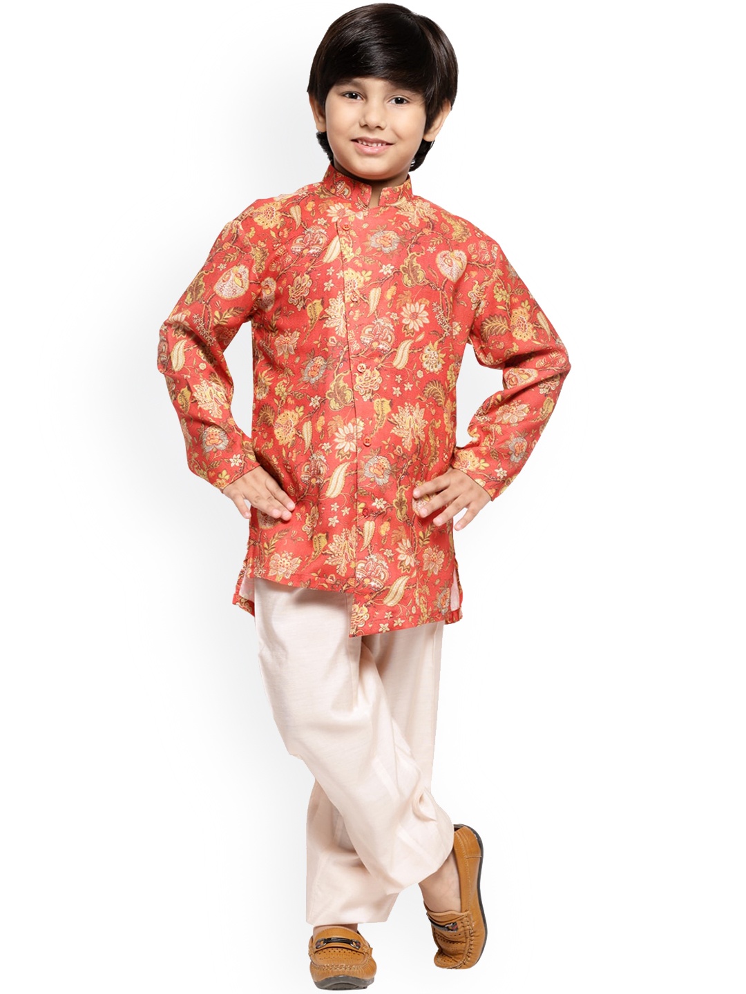 

MAXENCE Boys Red Floral Printed Pure Cotton Kurta Set