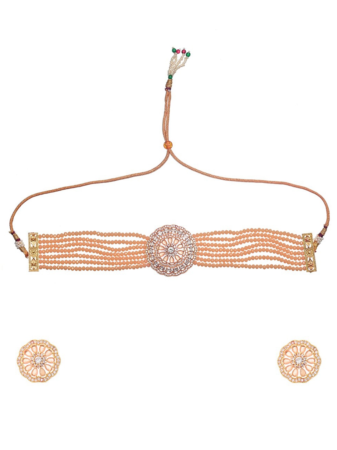 

INDYA Women Orange Gold-Plated Beaded Jewellery Set