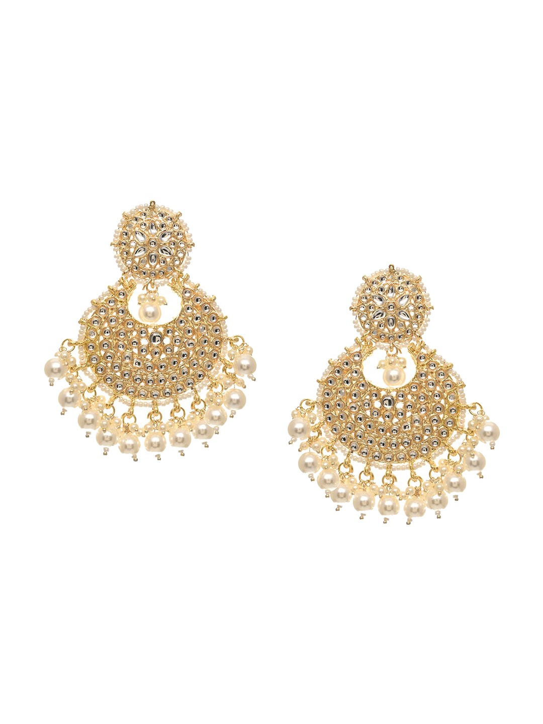 

INDYA Gold-Plated White Contemporary Chandbalis Earrings