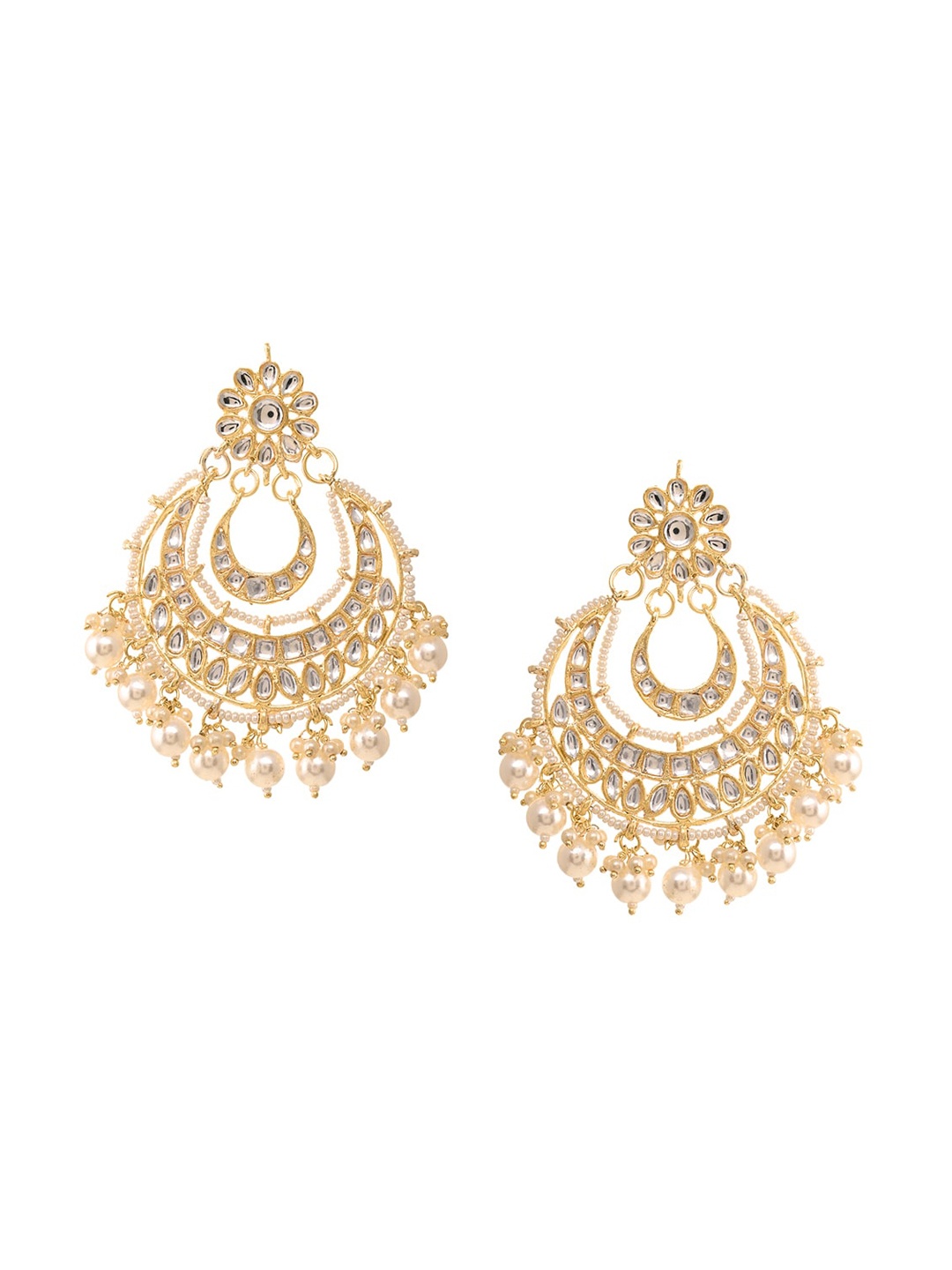 

INDYA Gold-Plated White Contemporary Chandbalis Earrings