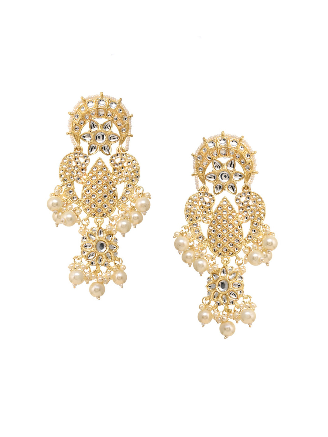 

INDYA Gold-Plated White Contemporary Drop Earrings