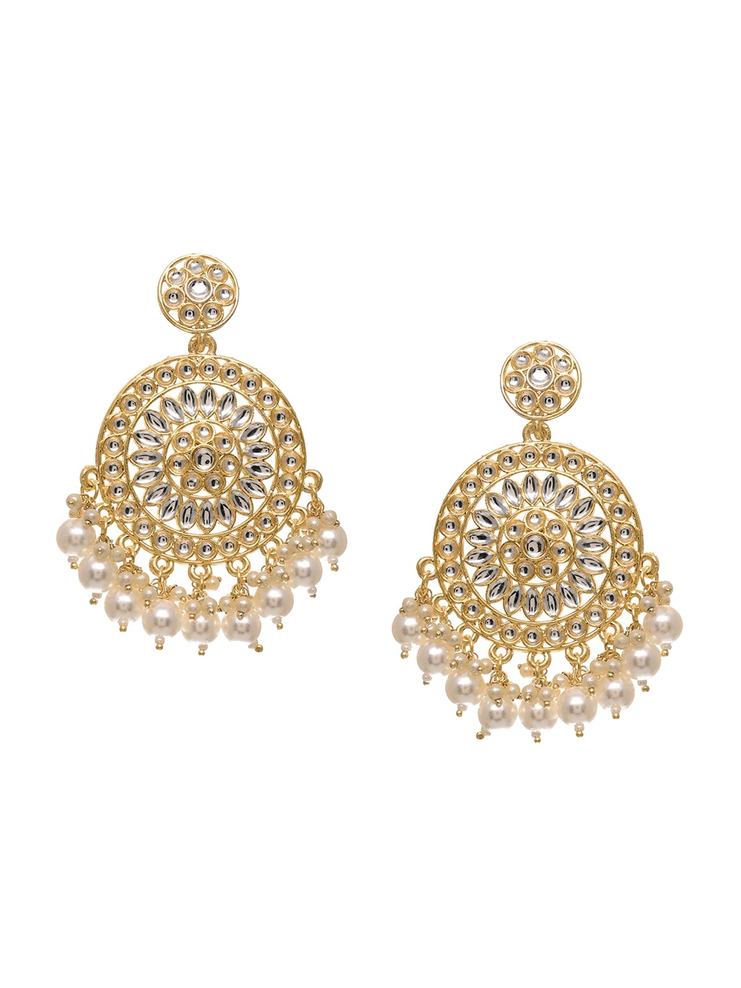 

INDYA Gold-Plated White Contemporary Chandbalis Earrings