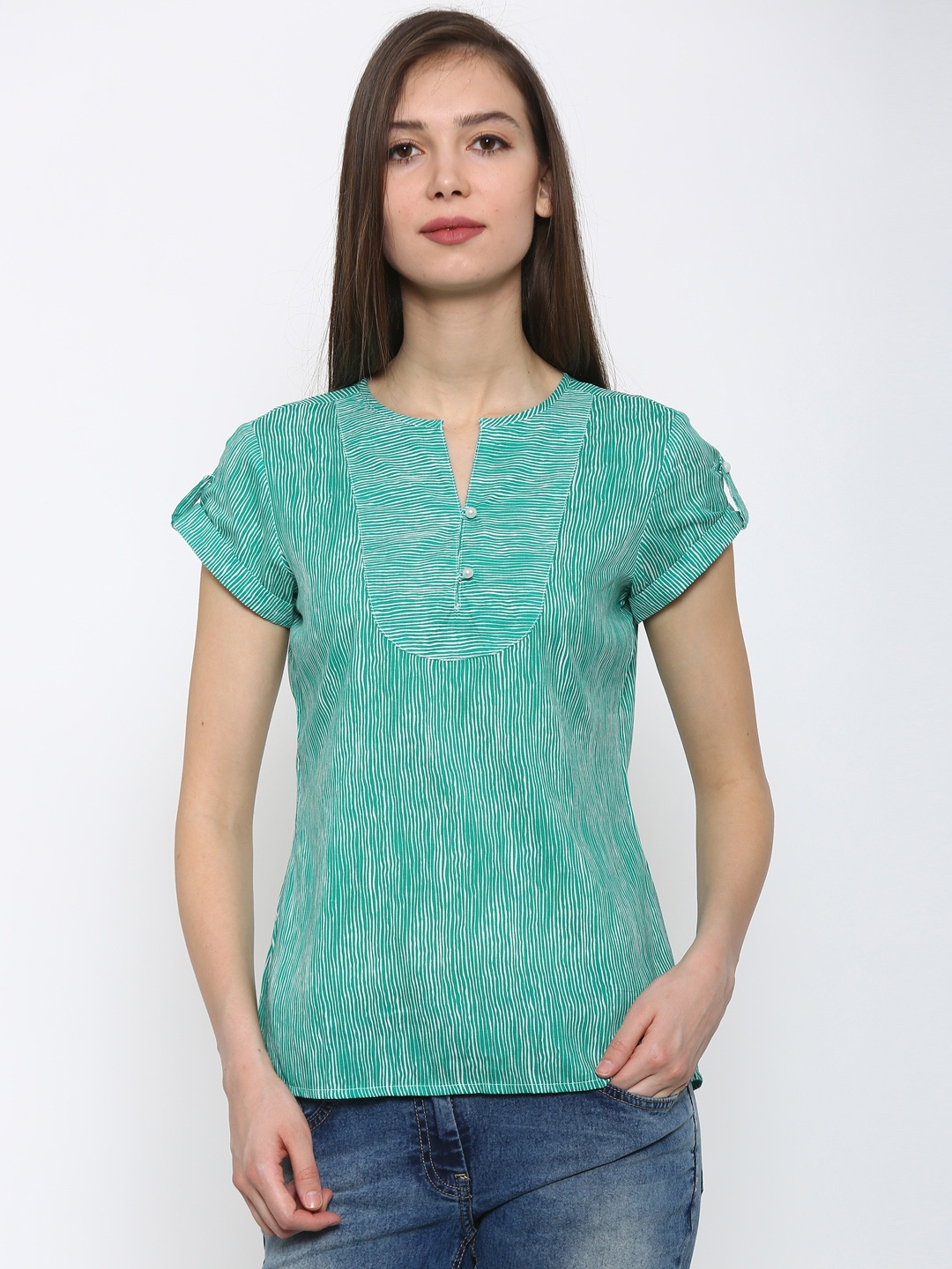 

Park Avenue Women Green & White Striped Top