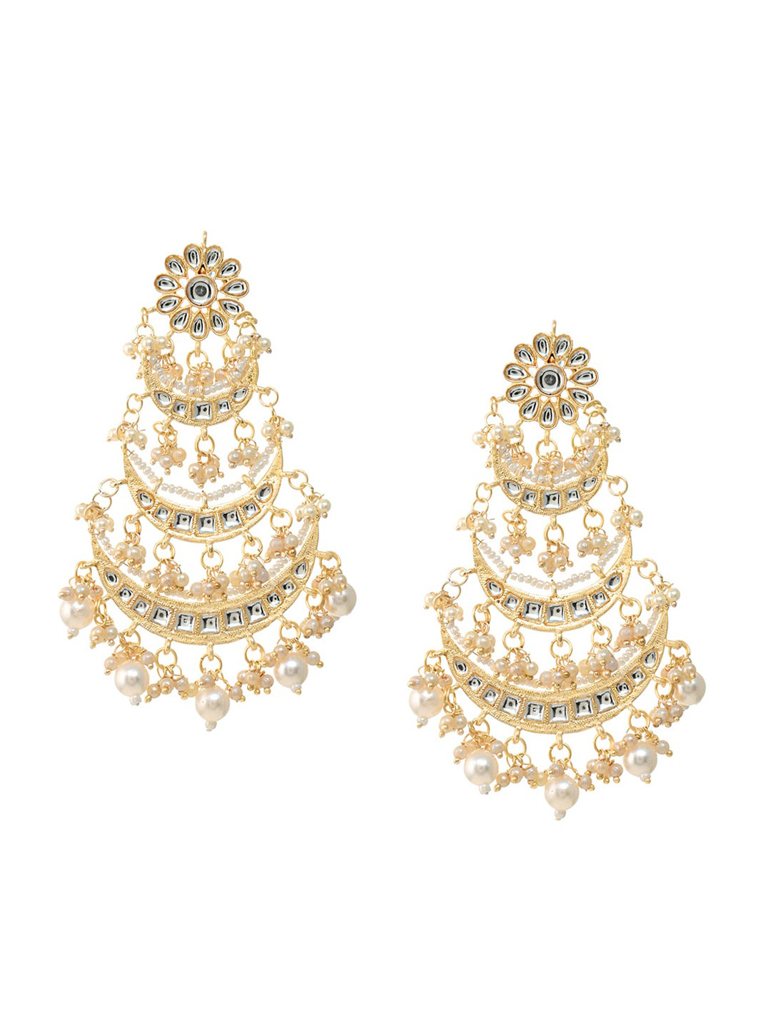 

INDYA White Gold plated Chandbalis Pearl Layered Dangler Earrings Post & Back