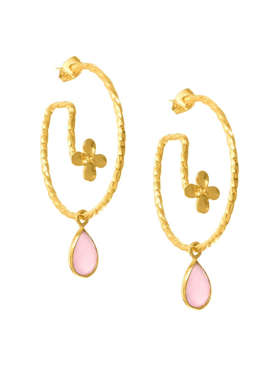 

INDYA Pink Gold Plated Contemporary Ethnic Drop Post & Back Earrings