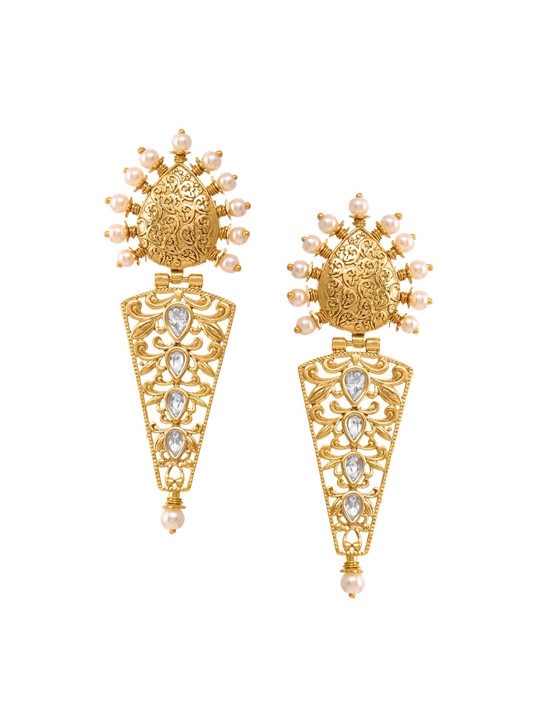 

INDYA Gold-Plated White Contemporary Drop Earrings