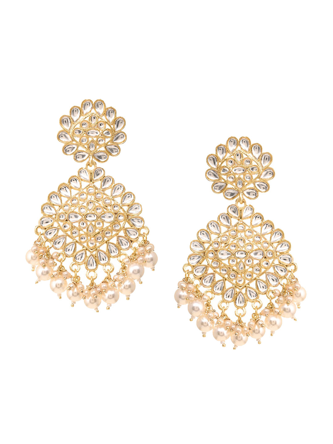 

INDYA Gold-Plated White Contemporary Drop Earrings