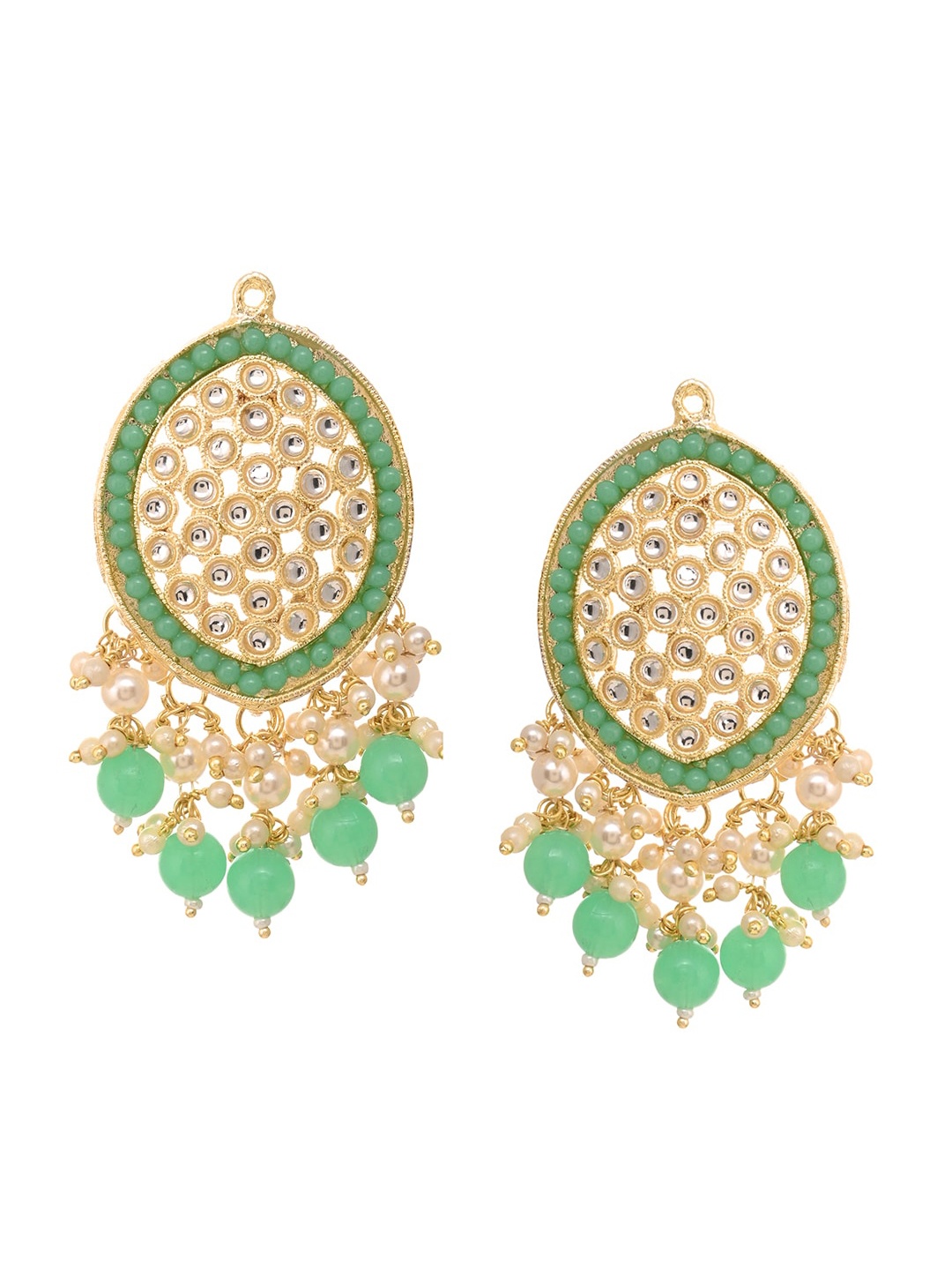 

INDYA Green Green Faux Bead Contemporary Drop Post &Back Gold Circular Stud Earrings
