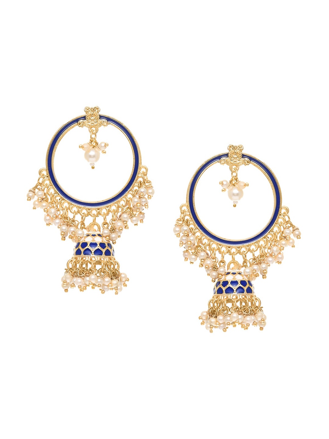 

INDYA Gold-Plated Blue Contemporary Jhumkas Earrings