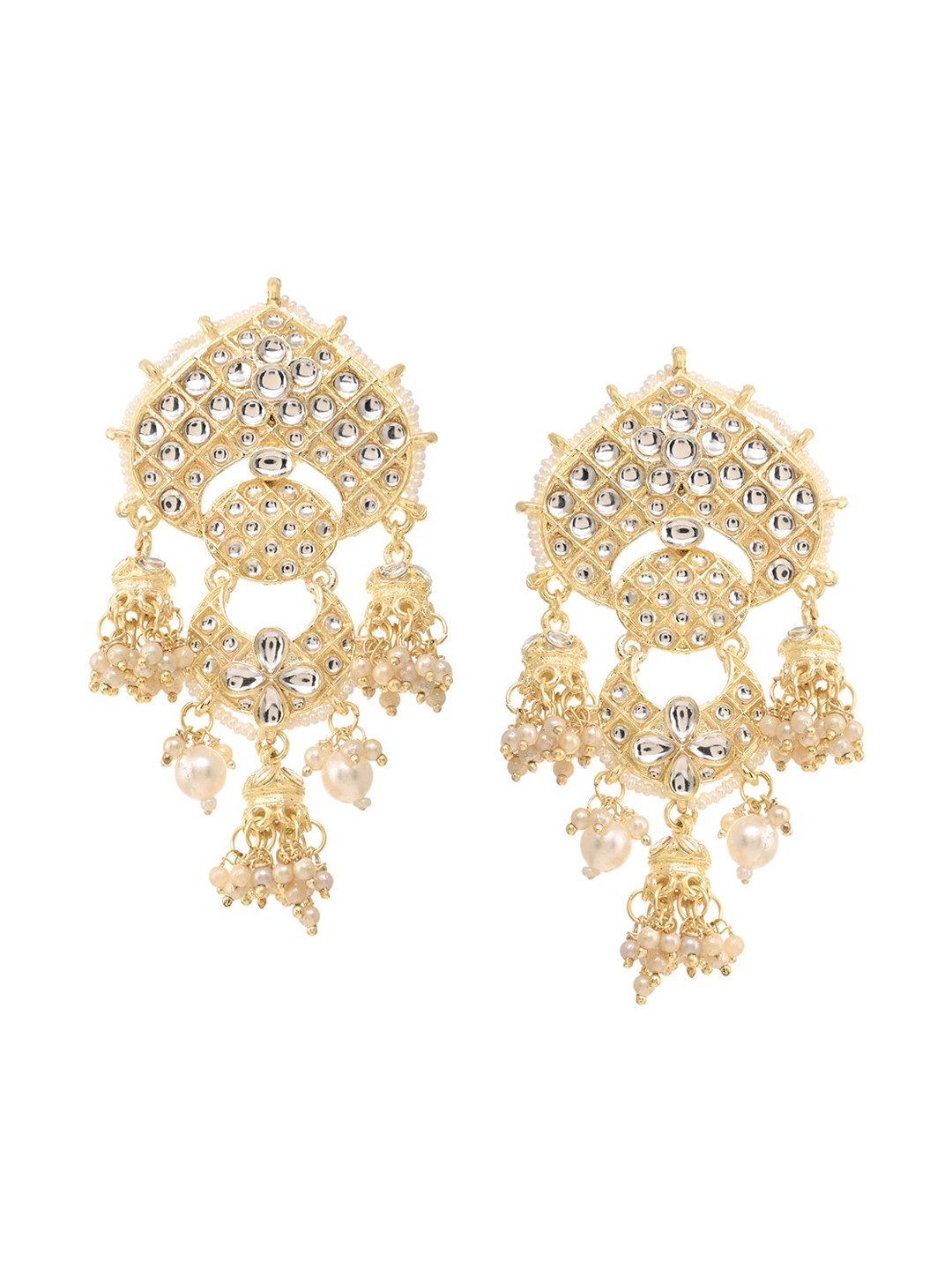 

INDYA White Gold Plated Contemporary Jhumkas Drop Earrings Post & Back