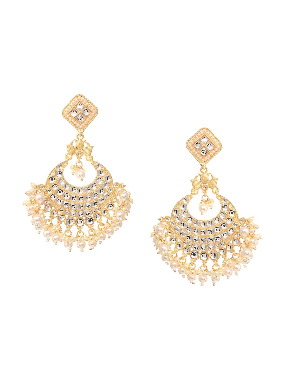 

INDYA Gold-Plated White Kundan Chandbalis Earrings