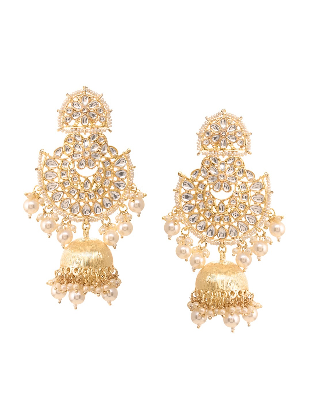 

INDYA White Gold Plated Contemporary Jhumkas Earrings