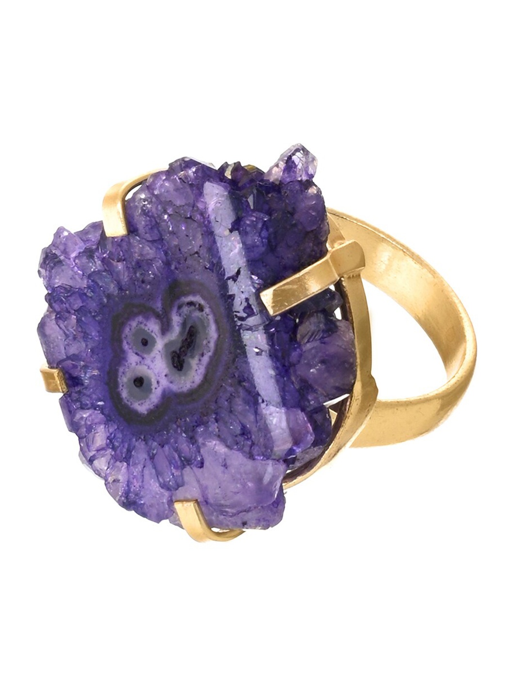 

INDYA Gold-Plated Blue Druzy Stone-Studded Adjustable Finger Ring