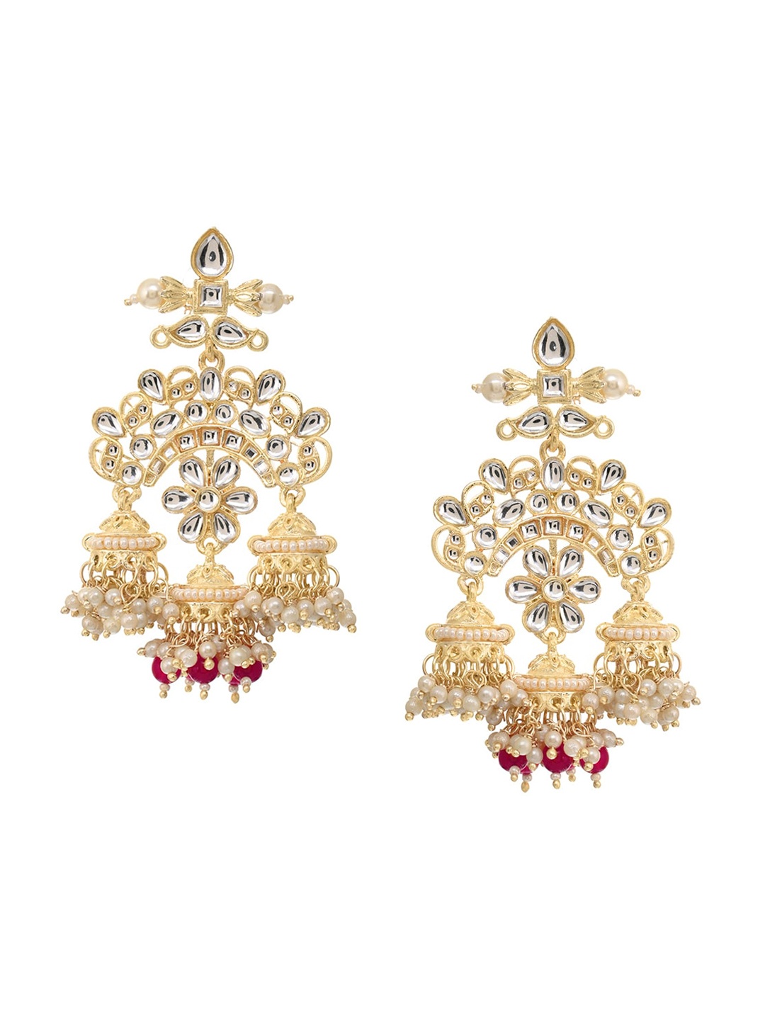 

INDYA Red Gold Plated Finishing Contemporary Jhumkas Earrings