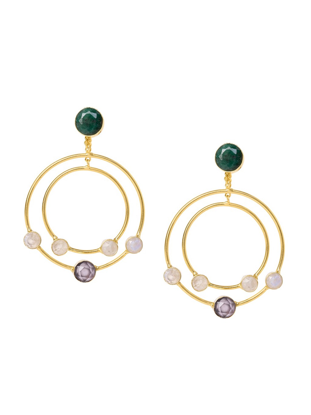 

INDYA Gold-Plated Multicoloured Concentric Hoop Dangler Earrings, Multi