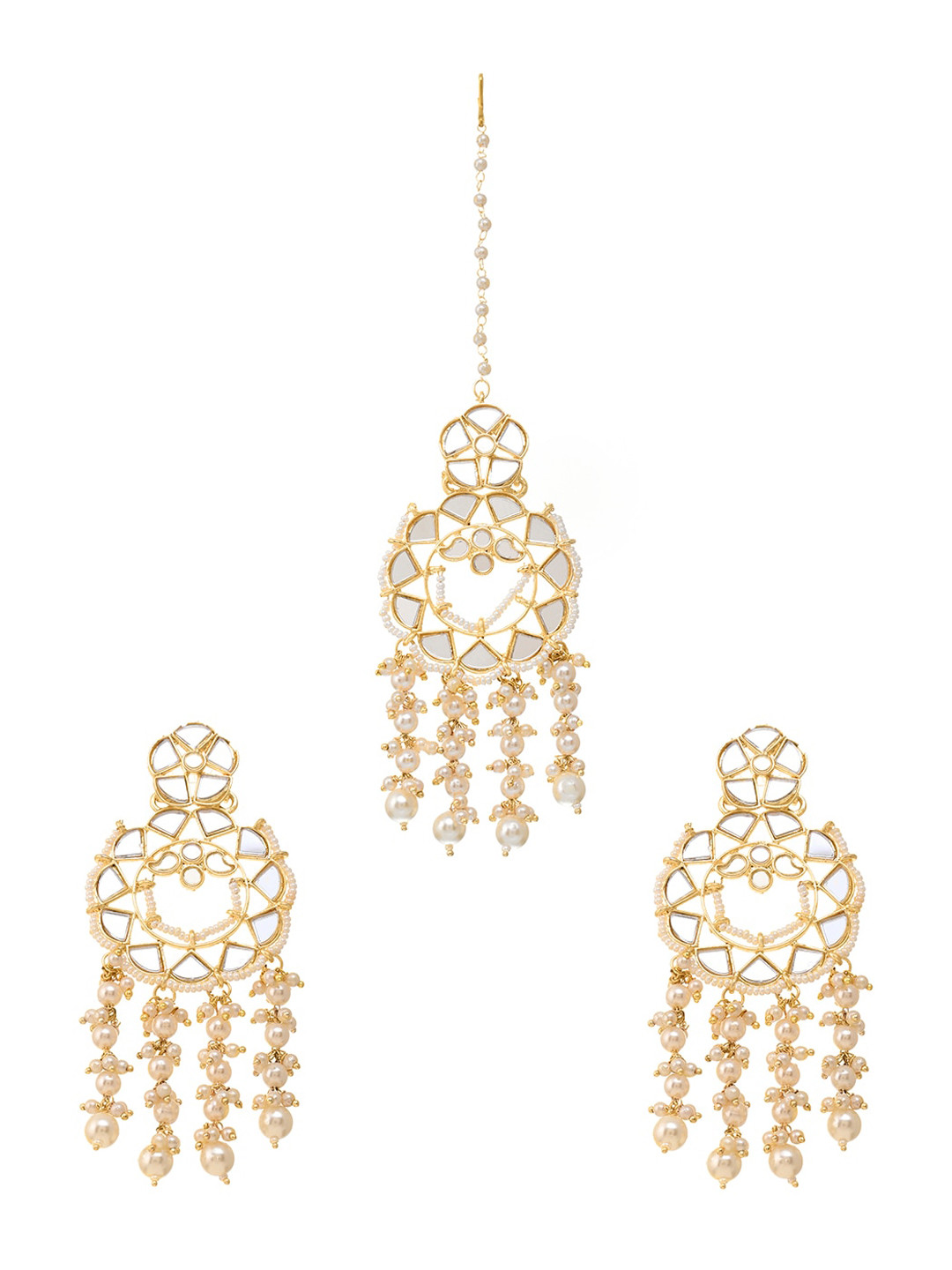 

INDYA Gold-Plated Kundan -Studded pearls Embellished Earrings & tikka droplets