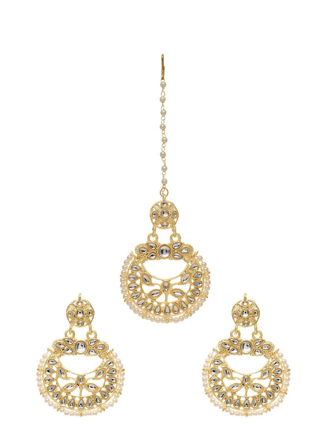 

INDYA Gold-Plated Contemporary Chandbali Earrings and Maangtika set