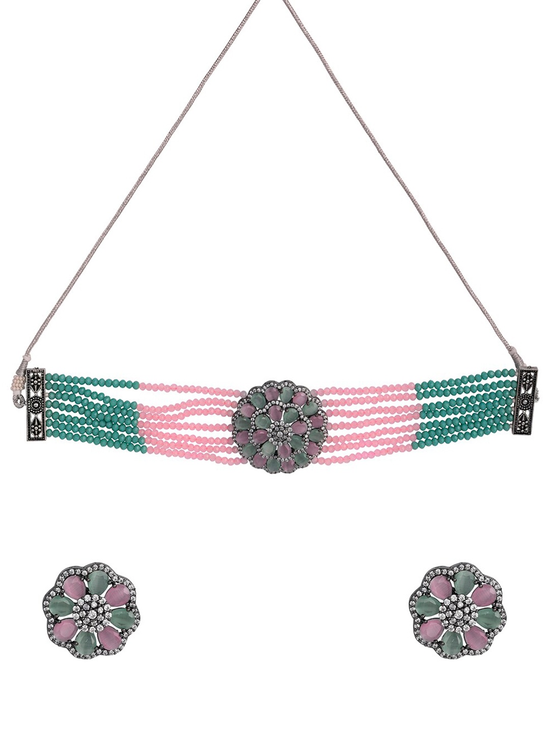 

INDYA Pink & Blue Beaded Choker Set