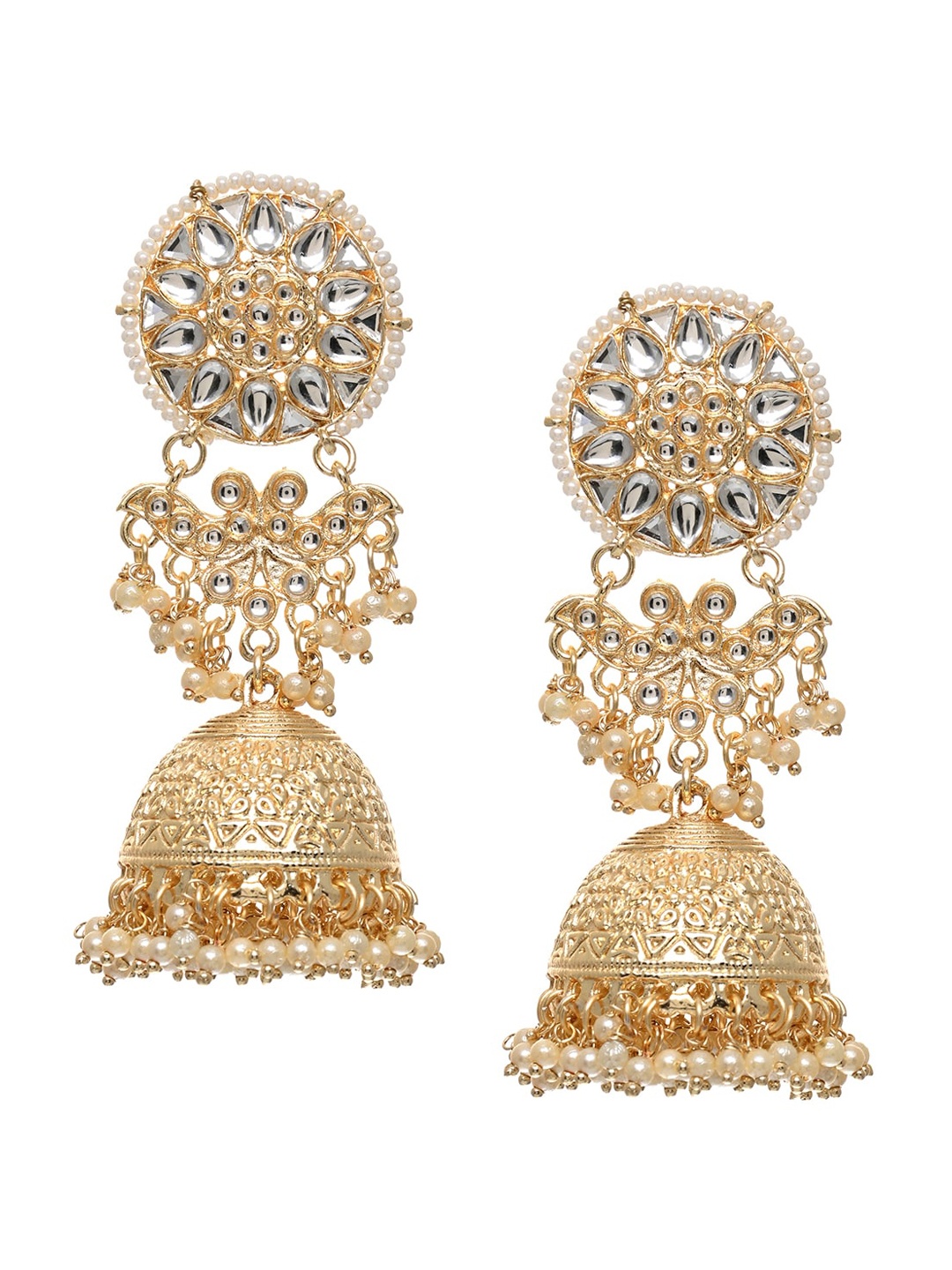 

INDYA White & Gold-Toned Contemporary Jhumkas Earrings