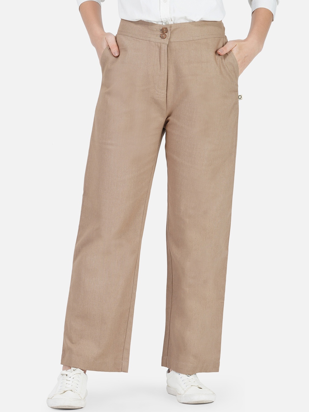 

FABNEST Women Beige Relaxed Straight leg Trousers