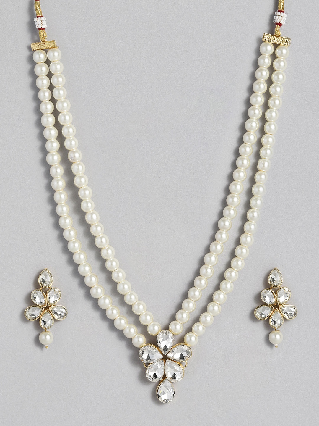 

I Jewels Women Gold-Plated White Handcrafted Stone-Studded Jewellery Set