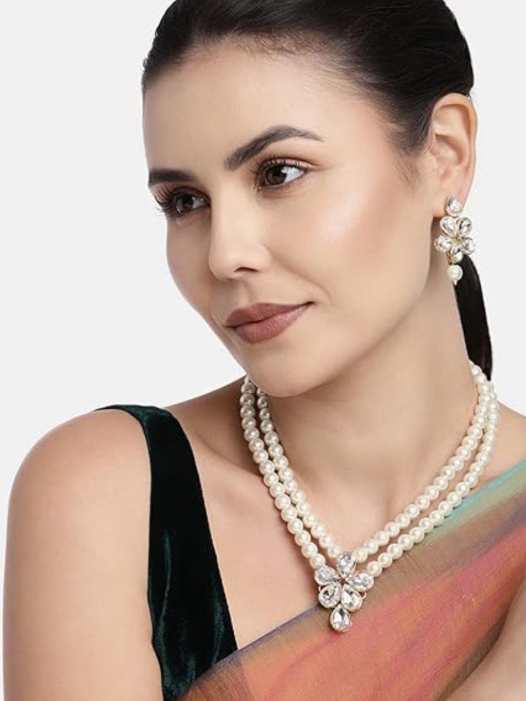 

I Jewels Women Gold-Plated White Handcrafted Stone-Studded Jewellery Set
