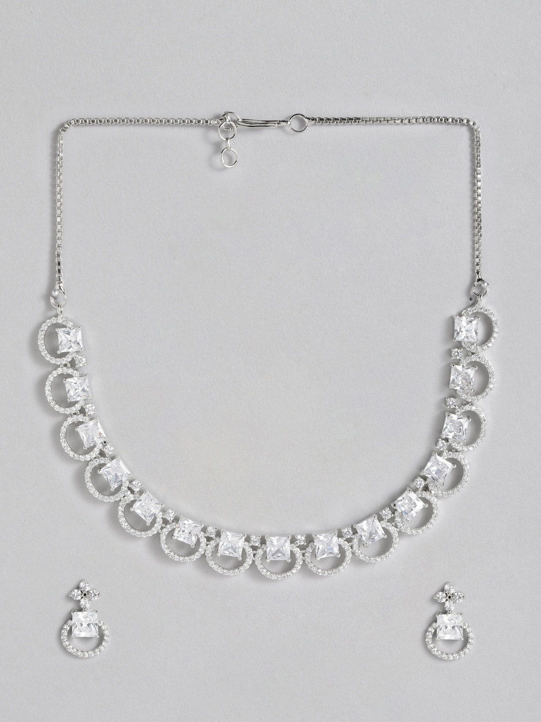 

I Jewels White Studded Silver Plated Jewellery Set