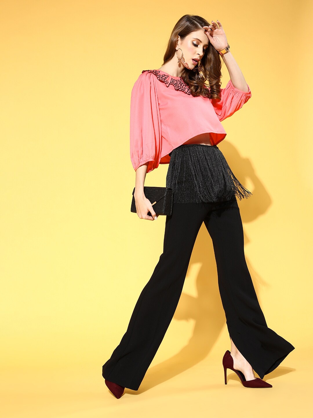 

SASSAFRAS Pretty Pink Solid Zoom Friendly Collar Top