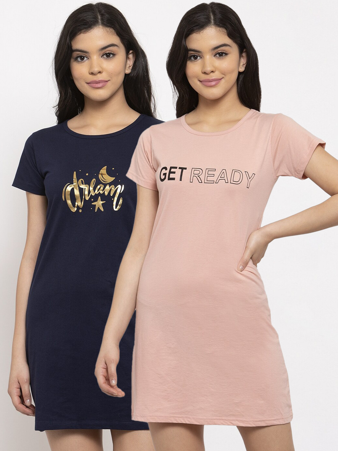

Claura Women Pack Of 2 Navy Blue & Purple Printed Nightdress