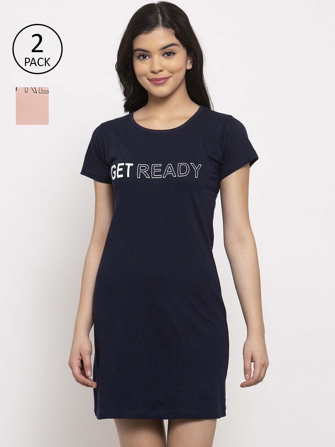 

Claura Pack of 2 Navy Blue & Peach Nightdress