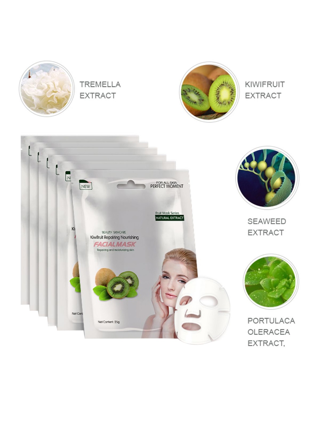 

MONDSUB Set Of 3 Kiwi Fruit Face Sheet Mask, Na