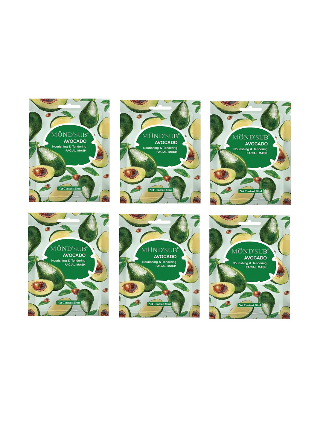 

MONDSUB Set Of 6 Avocado Nourishing & Tendering Face Sheet Mask, Na