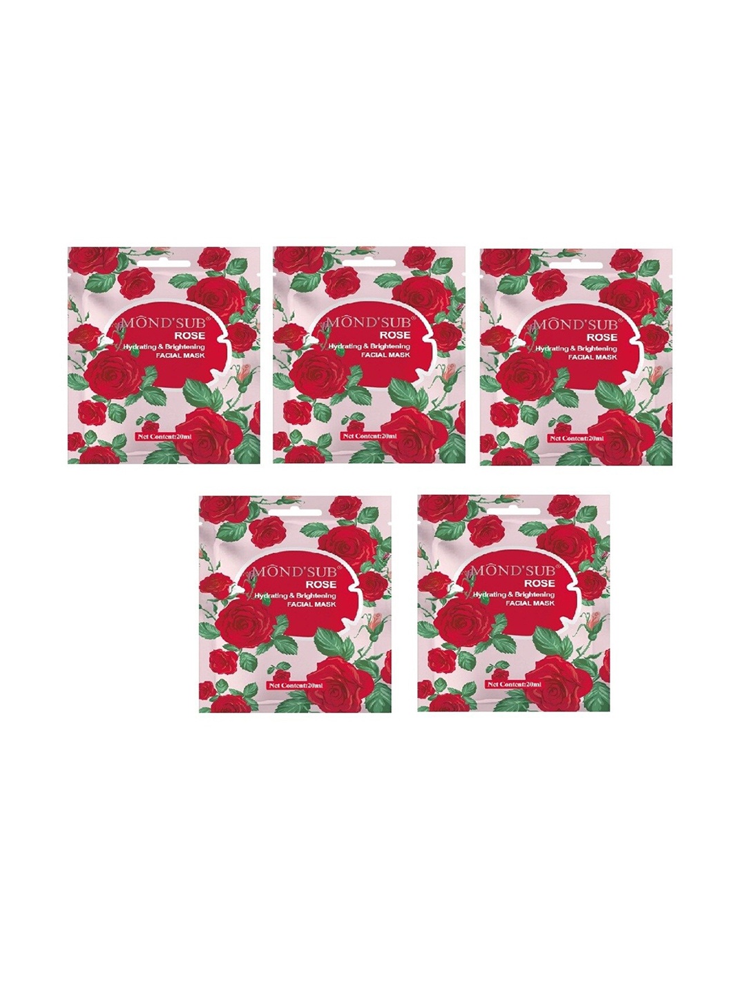 

MONDSUB Set Of 5 Rose Hydrating & Brightening Face Sheet Mask, Na