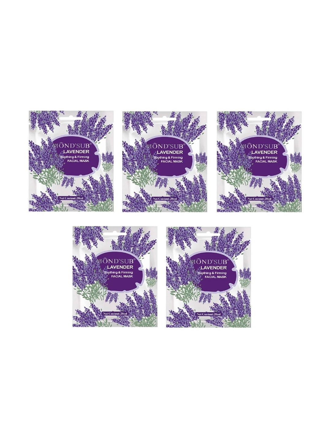 

MONDSUB Set Of 5 Lavender Soothing & Firming Face Sheet Mask, Na