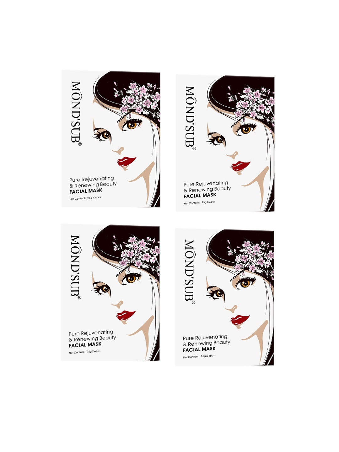 

MONDSUB Set Of 4 Pure Rejuvenating & Renewing Face Sheet Mask, Na