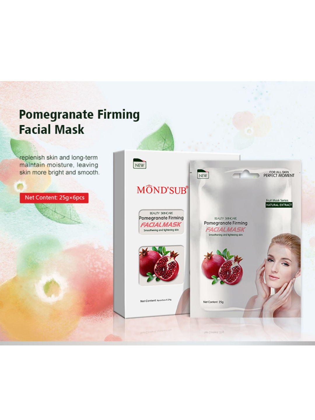 

MONDSUB Set Of 5 Pomegranate Anti-Oxidant Face Sheet Mask, Na