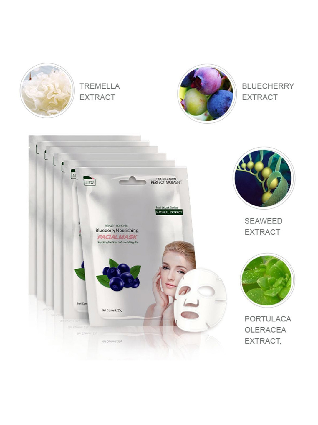 

MONDSUB Set Of 4 Blueberry Fruit Face Sheet Mask, Na