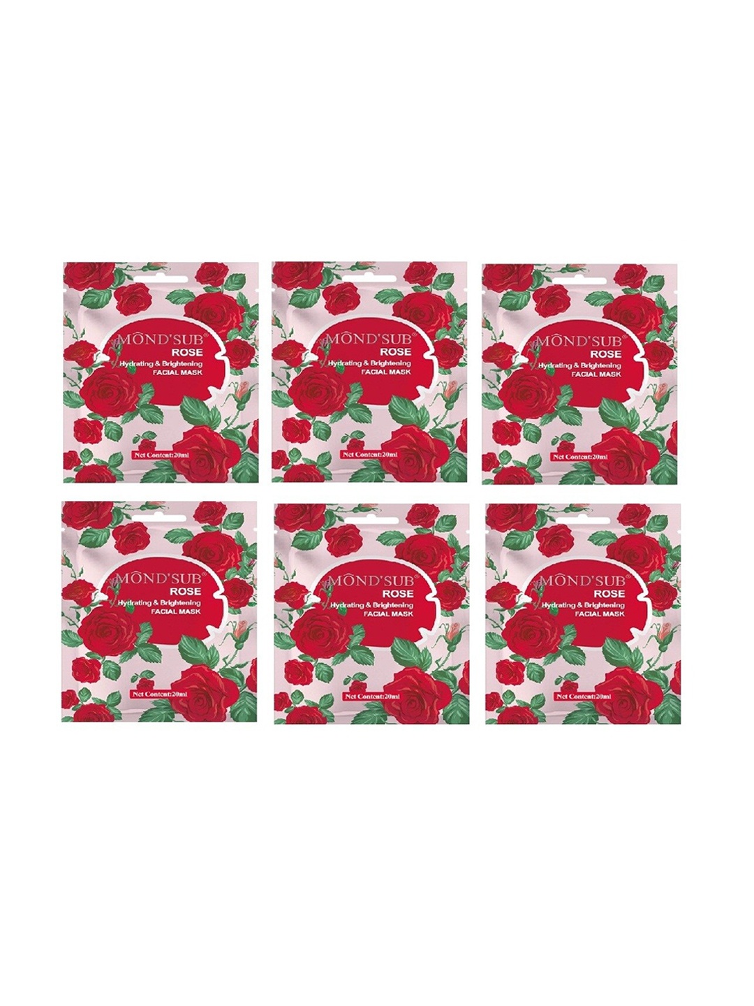 

MONDSUB Set Of 6 Rose Hydrating & Brightening Face Sheet Mask, Na